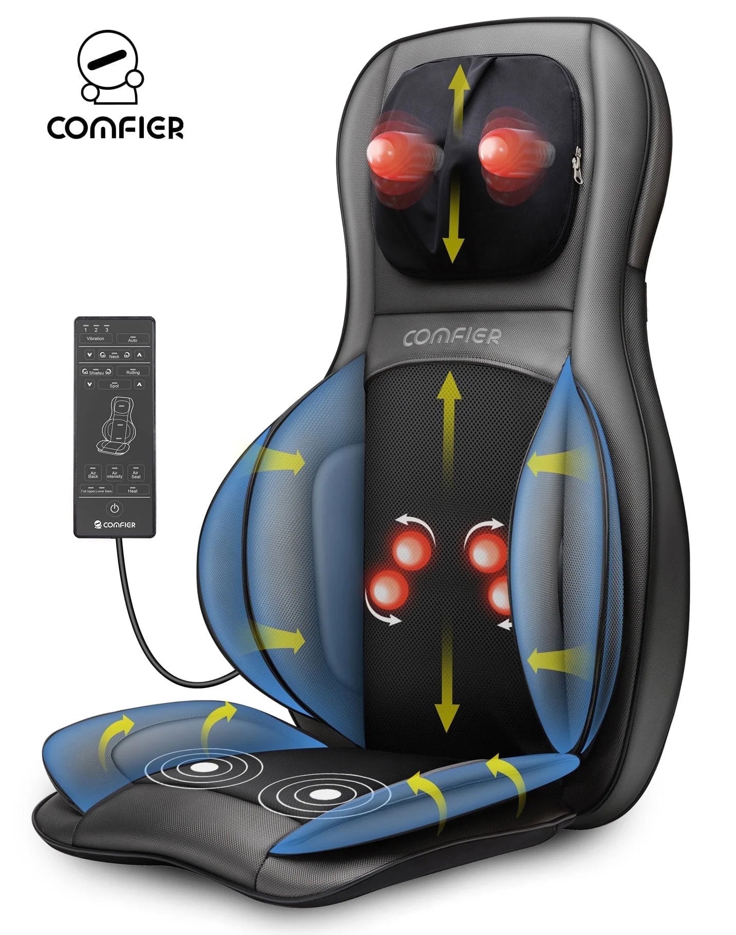 Shiatsu Neck Back Massager, 2D/3D Kneading Massage Chair Pad, Heating Compression Seat Cushion Massagers, Father'S Day Gifts - Black