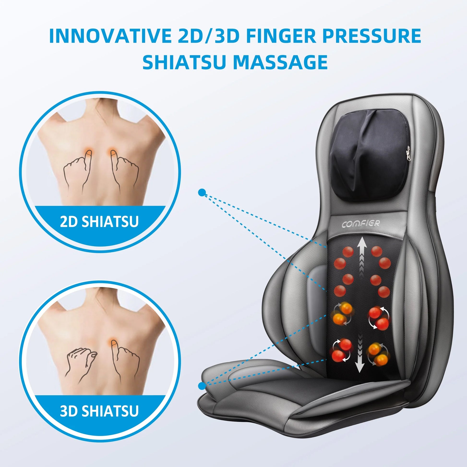 Shiatsu Neck Back Massager, 2D/3D Kneading Massage Chair Pad, Heating Compression Seat Cushion Massagers, Father'S Day Gifts - Black