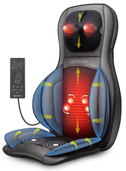 Shiatsu Neck Back Massager, 2D/3D Kneading Massage Chair Pad, Heating Compression Seat Cushion Massagers, Father'S Day Gifts - Black