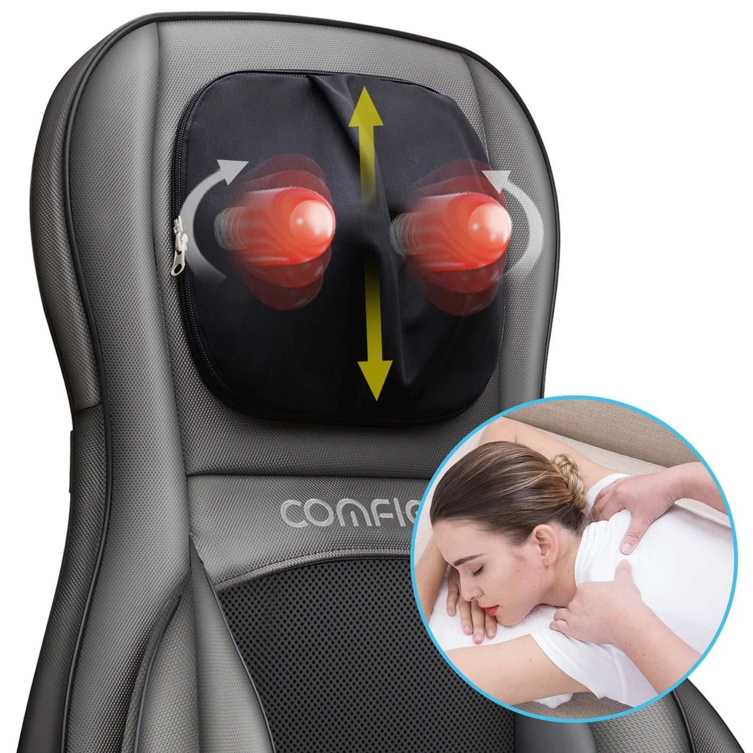 Shiatsu Neck Back Massager, 2D/3D Kneading Massage Chair Pad, Heating Compression Seat Cushion Massagers, Father'S Day Gifts - Black