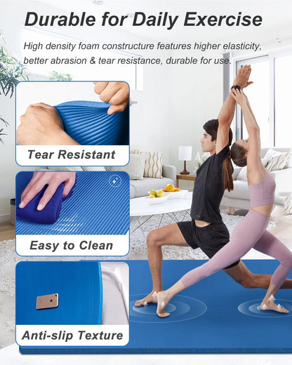 Large Yoga Mat 78X51" 10Mm Thick NBR Foam Exercise Mats for Home/Gym Fitness Workout, Blue