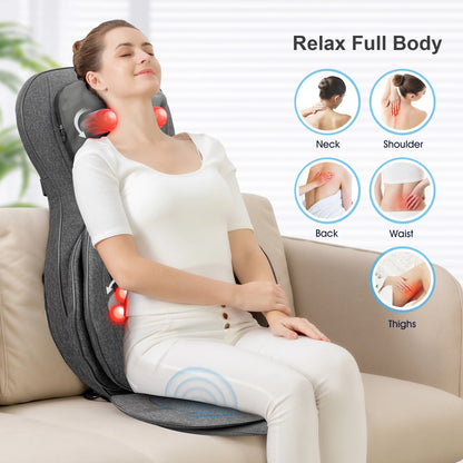 Shiatsu Neck Back Massager, 2D/3D Kneading Massage Chair Pad, Heating Compression Seat Cushion Massagers, Father'S Day Gifts - Black